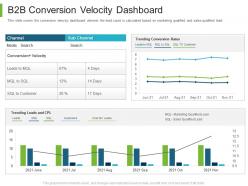 Business to business marketing b2b conversion velocity dashboard ppt powerpoint diagrams