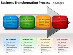Business transformation process 4 stages with horizontal arrows textboxes powerpoint templates 0712