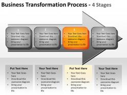 Business transformation process 4 stages with horizontal arrows textboxes powerpoint templates 0712