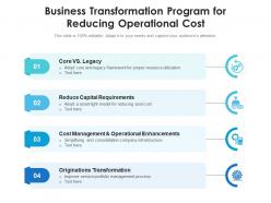 Business transformation program for reducing operational cost