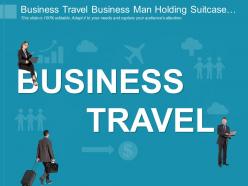 Business travel business man holding suitcase portfolio and laptop