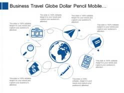 Business travel globe dollar pencil mobile magnifying glass