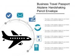 Business travel passport airplane handshaking pencil envelope