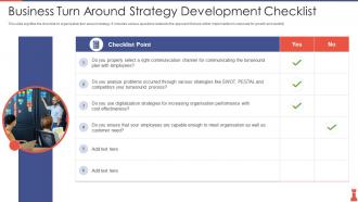 Business Turn Around Strategy Development Checklist