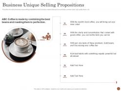 Business unique selling propositions business plan for opening a cafe ppt background image