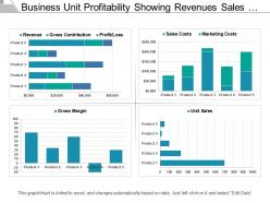 Business unit profitability showing revenues sales costs unit sales