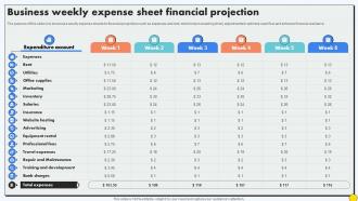 Business Weekly Expense Sheet Financial Projection