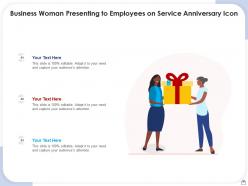 Business woman presenting to employees on service anniversary icon