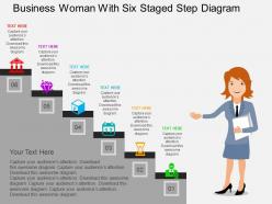 Business woman with six staged step diagram flat powerpoint design