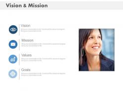 Business woman with vision mission goal and values powerpoint slides