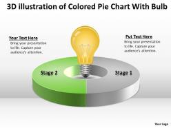 Business workflow diagram of colored pie chart with bulb innovation concept powerpoint slides
