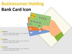 Businessman holding bank card icon