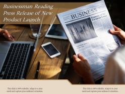 Businessman reading press release of new product launch