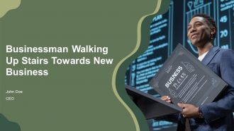 Businessman Walking Up Stairs Towards New Business PPT Summary AT