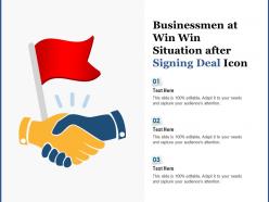 Businessmen at win win situation after signing deal icon