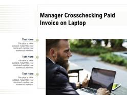 Businesswoman crosschecking paid invoice on laptop