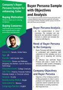 Buyer Persona Sample With Objectives And Analysis Presentation Report Infographic PPT PDF Document