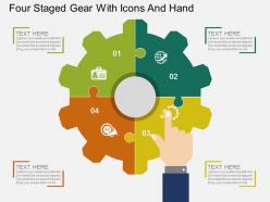 Bx four staged gear with icons and hand flat powerpoint design