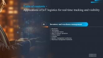 C107 Applications Of IOT Logistics For Real Time Tracking And Visibility Table Of Contents IOT SS