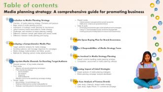 C85 Media Planning Strategy A Comprehensive Guide For Promoting Business Table Of Contents Strategy SS