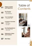 Cafe Restaurant Proposal Table Of Contents One Pager Sample Example Document