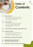 Cafeteria Development Proposal Table Of Contents One Pager Sample Example Document