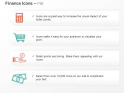 Calculate shopping cart save money dollar notes ppt icons graphics