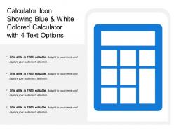 Calculator icon showing blue and white colored calculator with 4 text options