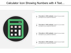 Calculator icon showing numbers with 4 text options ppt