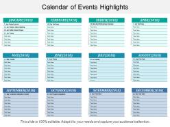 Calendar of events highlights