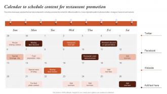 Calendar To Schedule Content For Restaurant Promotion Marketing Activities For Fast Food