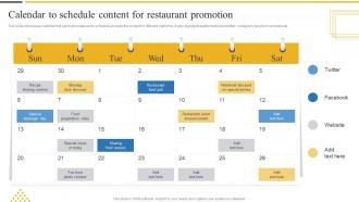 Calendar To Schedule Content For Restaurant Promotion Strategic Marketing Guide