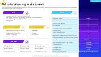 Call Center Outsourcing Service Summary