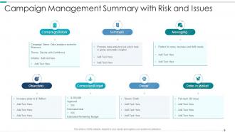 Campaign Management Summary With Risk And Issues