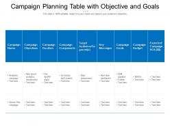 Campaign Planning Table With Objective And Goals