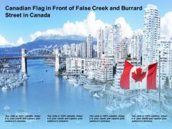 Canadian Flag In Front Of False Creek And Burrard Street In Canada