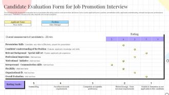 Candidate Evaluation Form For Job Promotion Interview