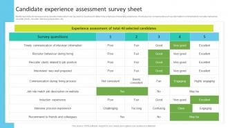 Candidate Experience Assessment Survey Sheet Talent Search Techniques For Attracting Passive