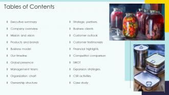 Canned Food Company Profile Powerpoint Presentation Slides