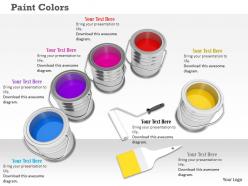 Cans of paint colors with brush and roller