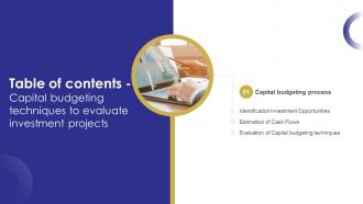 Capital Budgeting Techniques To Evaluate Investment Projects Table Of Contents
