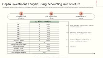 Capital Investment Analysis Using Accounting Rate Of Return