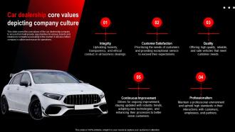 Car Dealership Core Values Depicting Car Dealership Company Overview