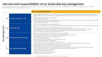 Car Dealership Start Up Job Roles And Responsibilities Of Car Dealership Key Management BP SS