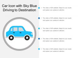 Car icon with sky blue driving to destination