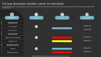 Car Loan Documents Checklist Criteria For Individuals