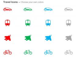 Car plane train cycle travel ppt icons graphics