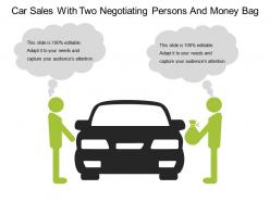Car sales with two negotiating persons and money bag