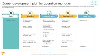Career Development Plan For Operation Manager