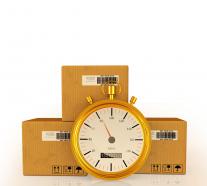 Cartons with clock shows express delivery stock photo